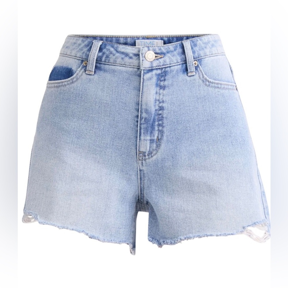 Women's Destructed Hem High Rise Denim Shorts, 4" Inseam - Picture 4 of 4